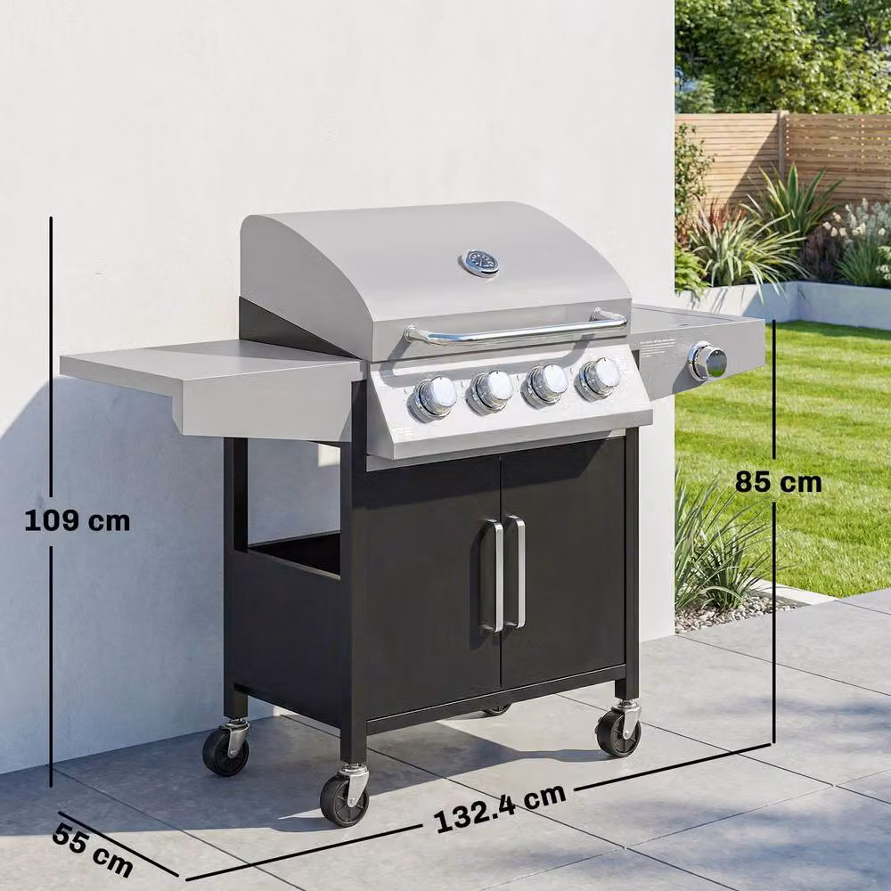 OUTSUNNY 4+1 Burner Propane Gas BBQ Grill with Side Burner and Warming Rack in Silver, W/D/H: 132.4 x 109.0 x 55.0 cm – 3