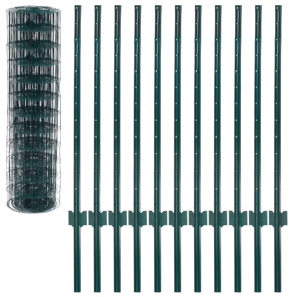 Berkfield Home Euro Fence PVC-Coated Steel Fencing, Green, W: 20 m, H: 1 m – 3