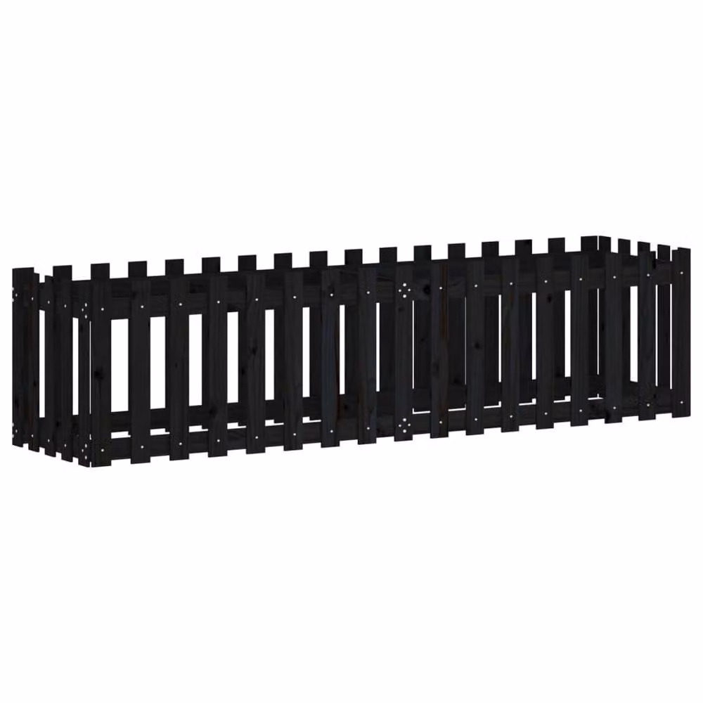 Berkfield Home Wooden Raised Bed with Fence Design in Black, W/D/H: 200 x 50 x 50 cm – 3
