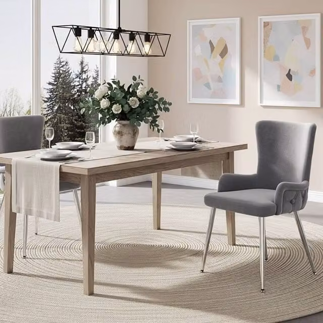 Matteo Grey Velvet Dining Chairs with Silver Metal Legs (Set of 2) – 1