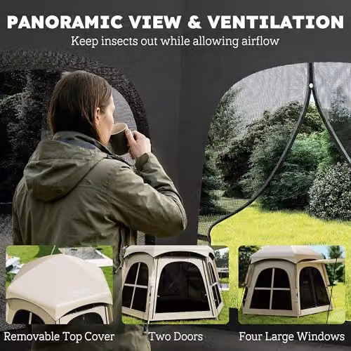 Outsunny Pop Up Tent with 2 Doors and Carry Bag, 3000mm Waterproof, Khaki/Beige – 5