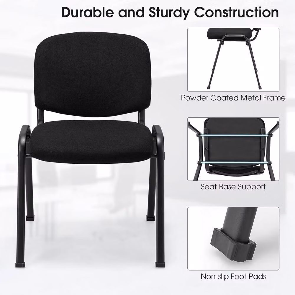Gymax 5-Pack Stackable Conference Office Chairs with Padded Fabric Cushions in Black – 4