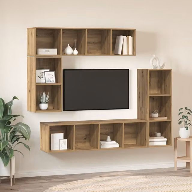 Berkfield Home 4 Piece Wall-Mounted Storage Set in Artisan Oak Brown Engineered Wood – 1