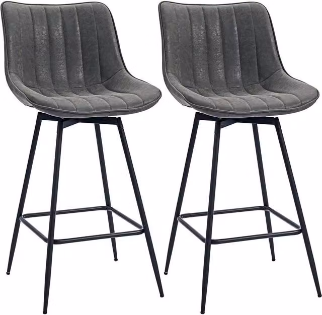 Kelvenix Set of 2 Grey Synthetic Leather Swivel Bar Stools – 1