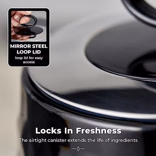 Tower Solitaire Airtight Stainless Steel Storage Canisters, Set of 3, Black – 5