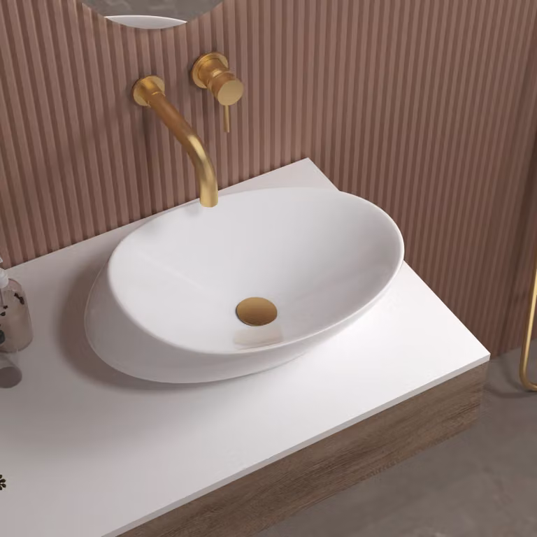 Royal Bathroom Nova Oval Ceramic Countertop Basin Vessel, White, Width: 49 cm