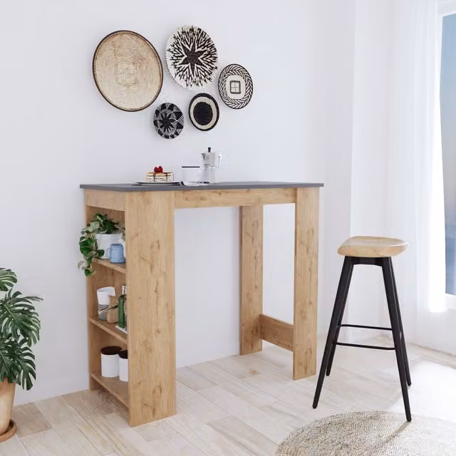 Bimossa Serina Bar Table in Warm Oak and Anthracite, W/D/H: 51.5 x 101.8 x 51.5 cm