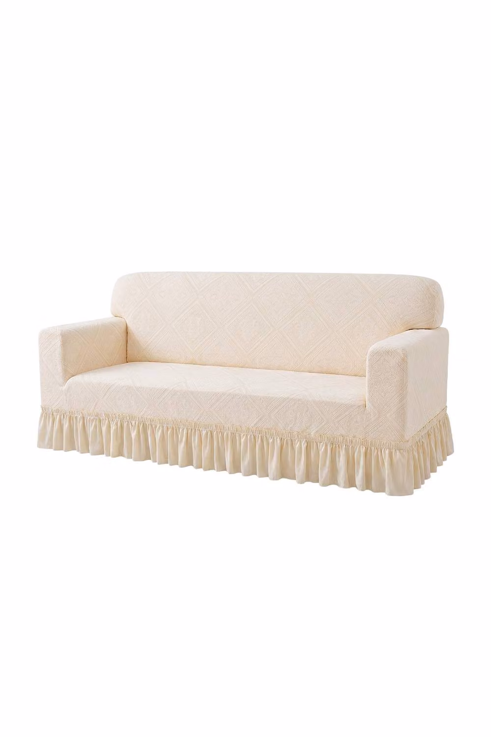 Living and Home High Stretch Full-Coverage Jacquard Sofa Cover with Foam Rods, Beige, Large – 3