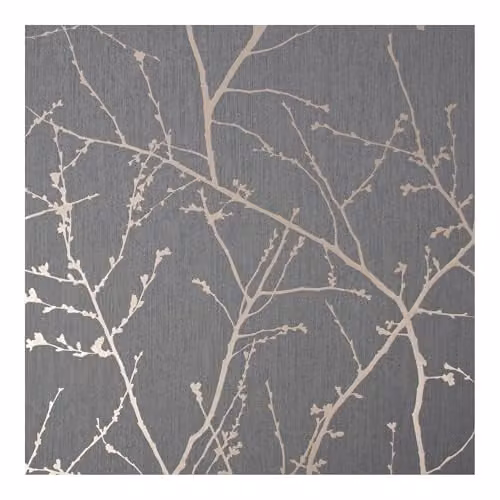 Graham & Brown Superfresco Easy Innocence Branch Wallpaper in Charcoal and Copper Metallic with Botanical and Floral Patterns