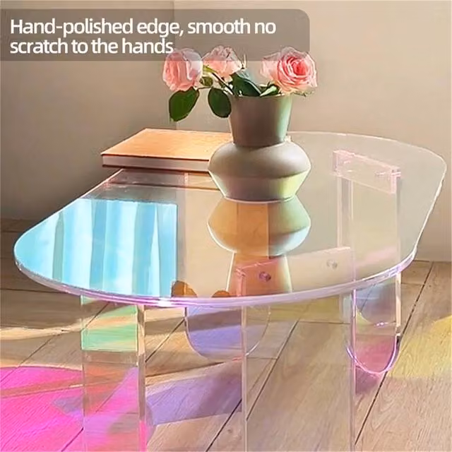 NESTLUNE Rainbow Clear Acrylic Oval Coffee Table