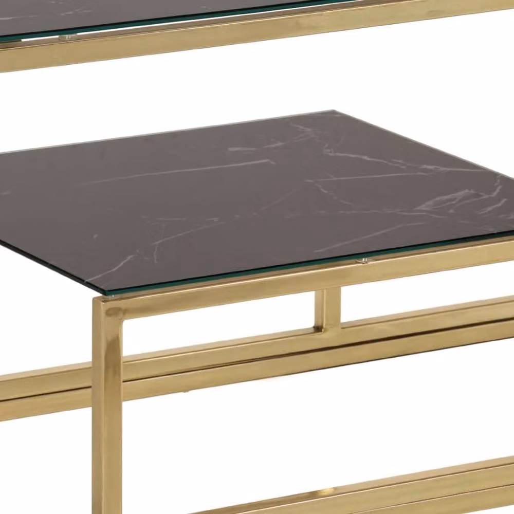 Berkfield Home Modern Rectangular Console Table in Gold and Black with Stainless Steel and Tempered Glass – 5