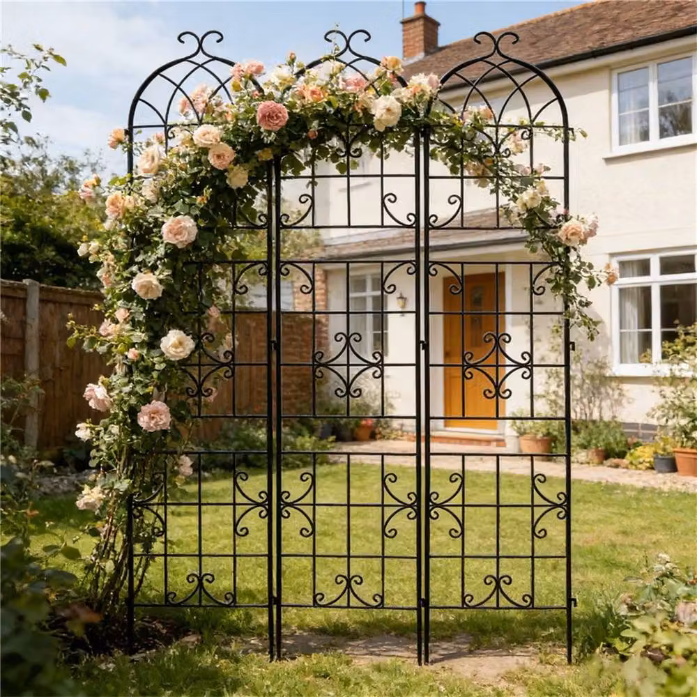 NESTLUNE Set of 3 Black Metal Garden Trellis Supports for Climbing Plants and Flowers, H: 100 cm, W: 15 cm, D: 15 cm – 5