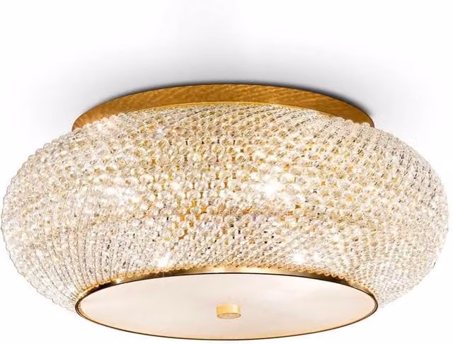 Netlighting Pasha 10 Light Gold Ceiling Flush Light with Crystals and E14 Sockets