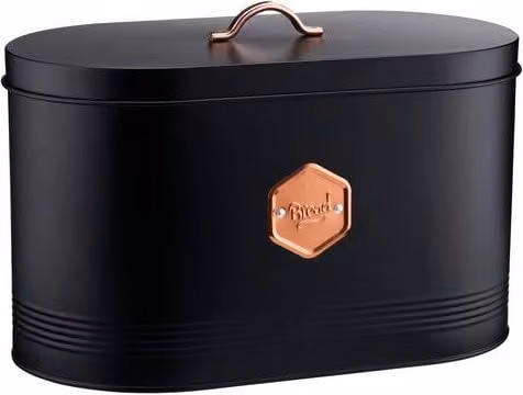 Cooks Professional Metal Bread Bin with Copper Nameplate, Black and Copper, W: 35.0 cm, D: 19.0 cm, H: 23.0 cm