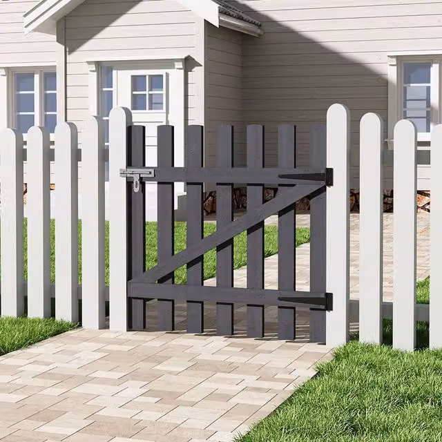 Livingandhome Grey Wooden Garden Fence Gate with Latch, W/H: 90 x 90 cm