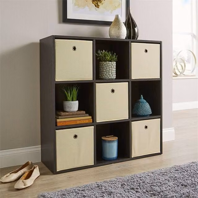 Nordara 9 Grid Wooden Storage Cube Shelf Organiser Unit in Black, W: 80 cm, H: 140 cm