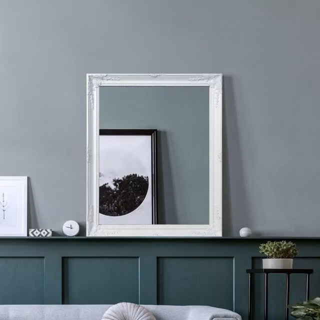 MirrorOutlet Fraser White Small Beaded Wall Mirror, W: 61 cm, H: 51 cm – 1