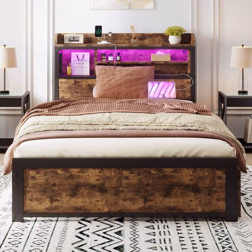 BTM Black Metal Bed with LED Under-Bed Lighting, 2 Drawers and USB Charging Ports, W/D/H: 140 x 200 x 83.5 cm – 3