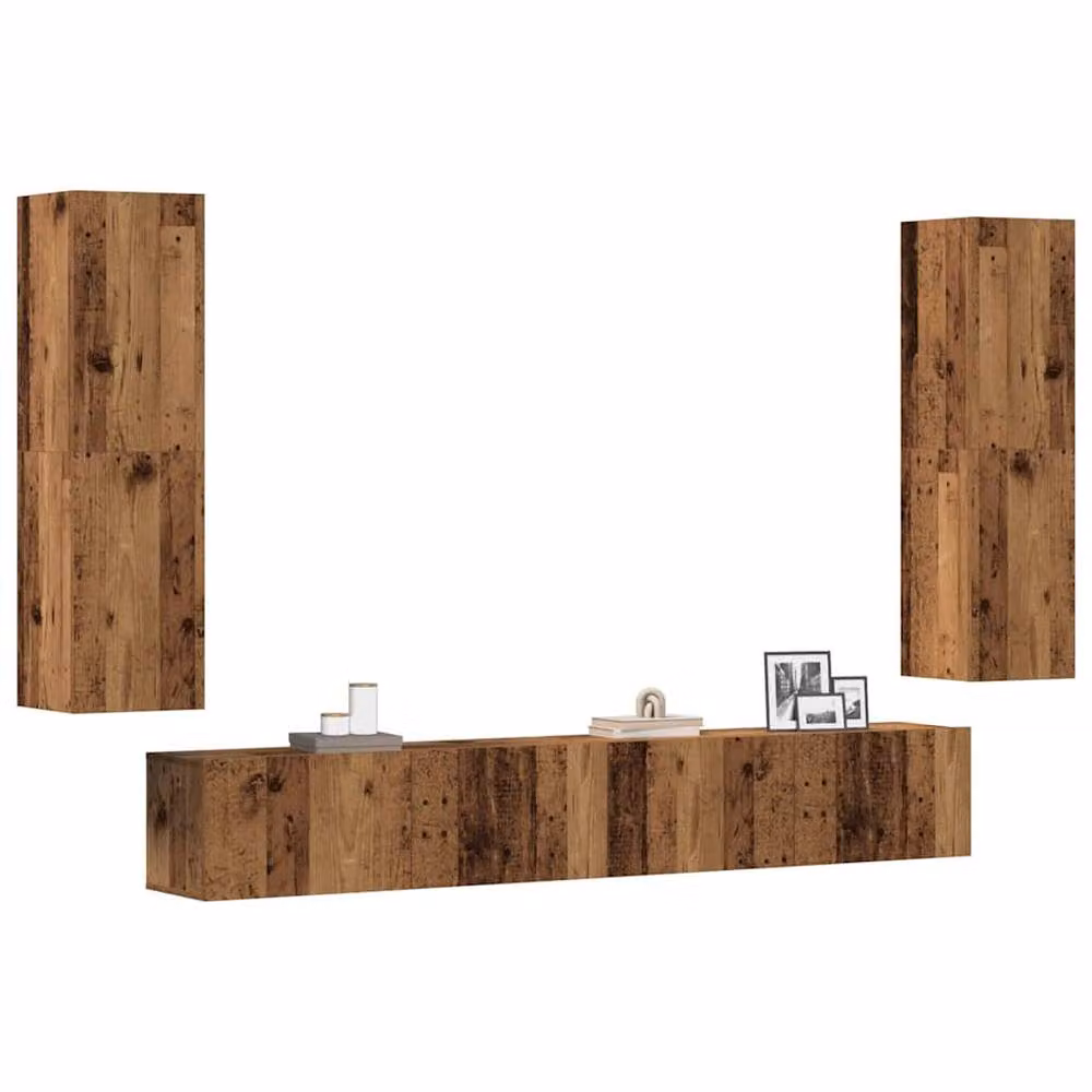 Berkfield Home Set of 4 Wall Mounted TV Cabinets in Brown Old Wood Engineered Wood – 2