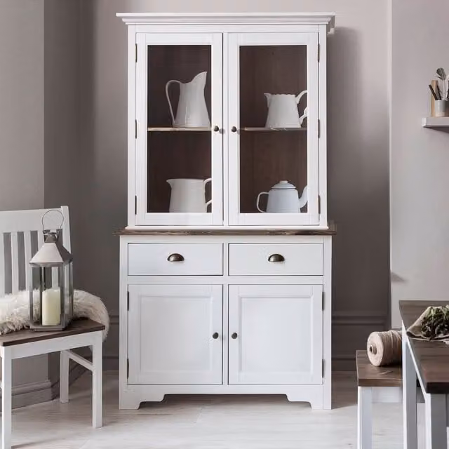 Noa and Nani Modern White Lacquered Pine and Glass Living Room Cabinet
