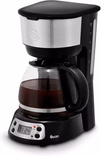 Swan Programmable Filter Coffee Machine with Digital Timer and Glass Jug, Black, 0.75 l