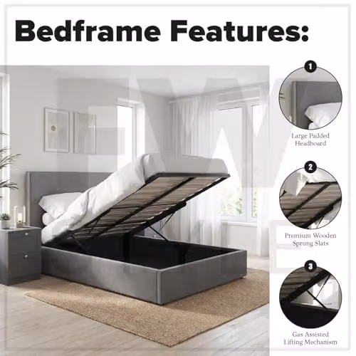 FWStyle King Size Ottoman Storage Bed in Fossil Grey, W/D/H: 113 x 169 x 217 cm – 4