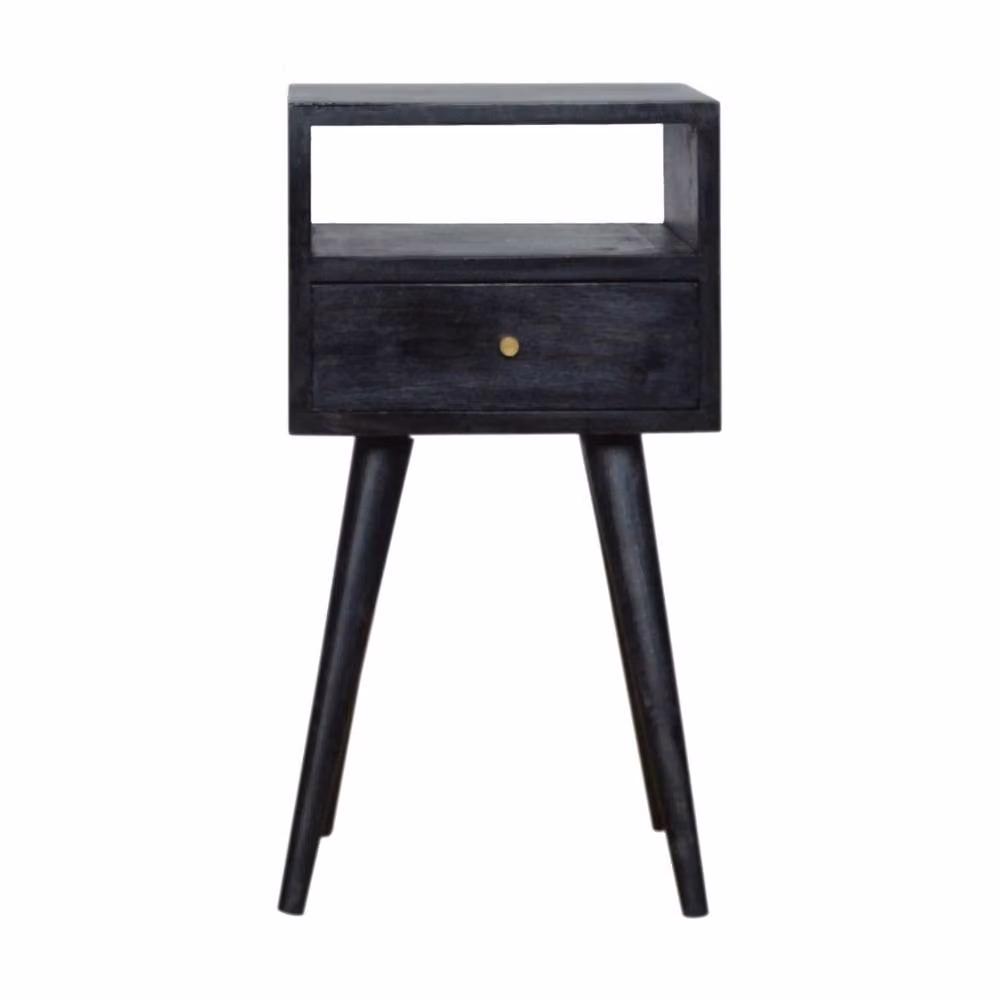 Wyld Haus Kood Mini Black Washed Mango Wood Bedside Table with Drawer and Open Shelf W/D/H: 30 x 30 x 57 cm – 2