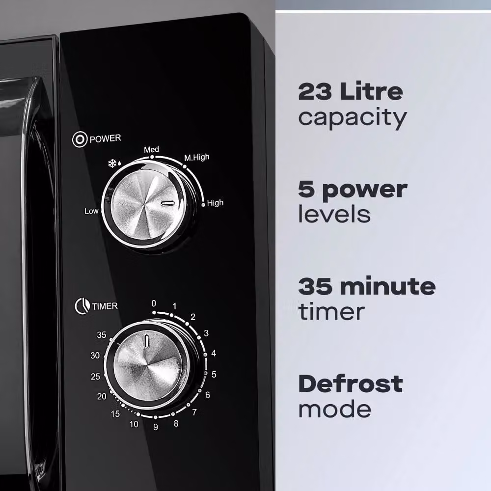 Daewoo Argyle Black 3kW 4 Slice Toaster, Kettle and 23L Microwave Set – 3
