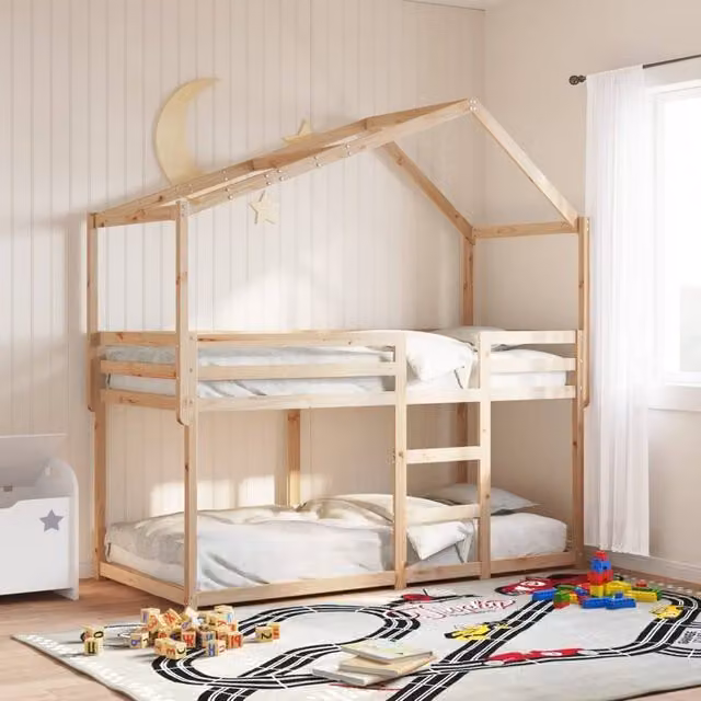 Berkfield Home Rustic Solid Wood Pine Bunk Bed in Brown, W/D/H: 90 x 200 cm