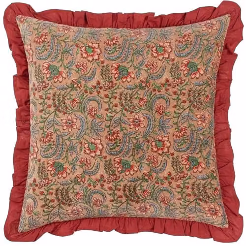 Paoletti Haven Floral Cotton Velvet Cushion in Pink, W/D/H: 50 x 50 x 50 cm