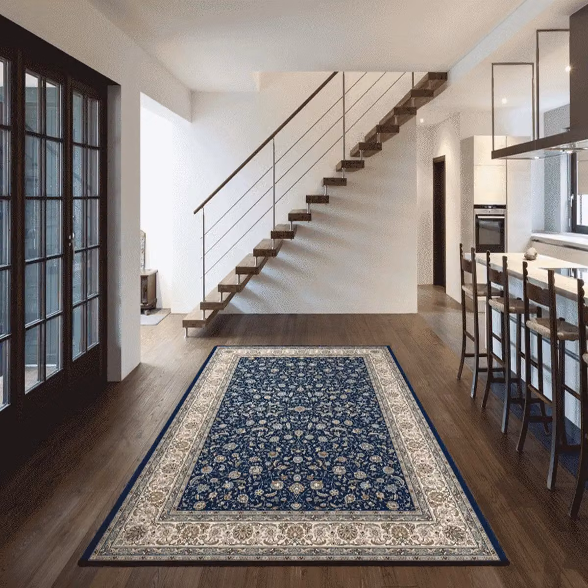 The Rug Shop UK Dark Blue Traditional Floral Machine Woven Easy Care Rug W: 160 cm, D: 230 cm – 2