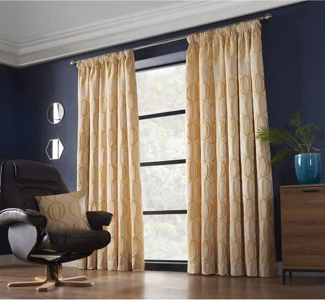 Livinluxury Ome Pencil Pleat Taped Top Curtains in Yellow, Width: 274 cm, Height: 228 cm