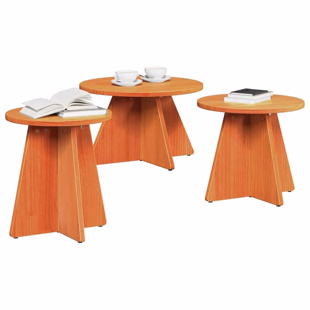 Berkfield Home 3-Piece Nesting Coffee Table Set in Waxed Brown Solid Pine Wood – 2