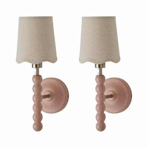 ValueLights Bobbin Pair of Rose Pink Wall Lights with Scalloped Fabric Shades – 3