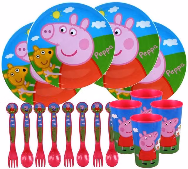 Peppa Pig 16 Piece Pink Childrens Dinnerware Set – 1