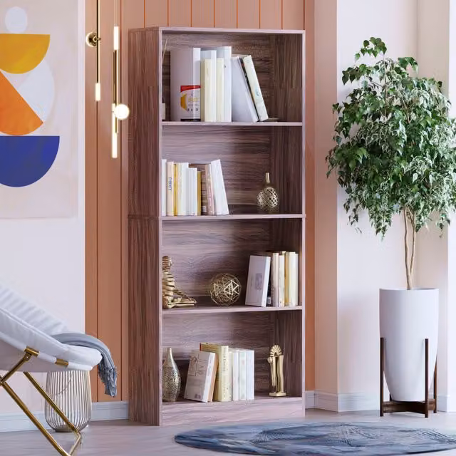 Vida Designs Cambridge Modern Walnut Bookcase with 4 Shelves, H 140 x W 60 x D 24 cm