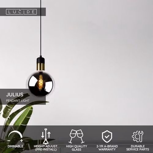 Lucide Julius Dimmable Adjustable Height Vintage Pendant Light in Grey – 2