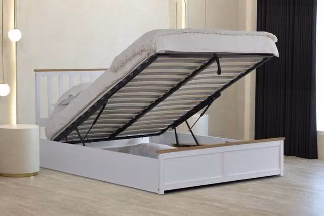 Comfy Living Ltd White Solid Wood Ottoman Gas Lift Storage Bedframe, W/D/H: 140 x 200 cm
