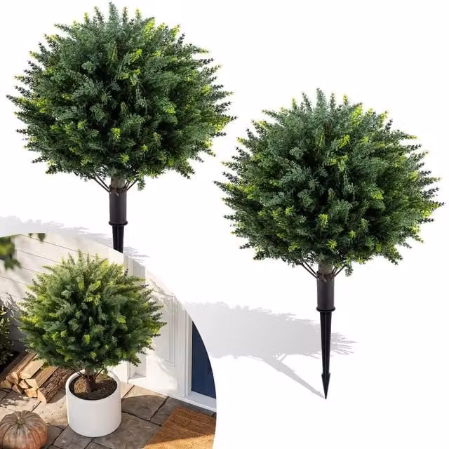 Havendro Set of 2 Green Artificial Cypress Topiary Trees, Height: 70 cm