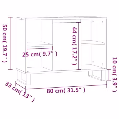 vidaXL Grey Industrial Bathroom Cabinet with Internal Shelves and Hinged Doors W/D/H: 80 x 33 x 60 cm – 2