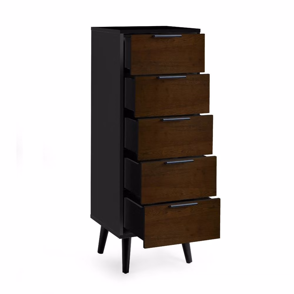 Cheshire Premium Arden 5 Drawer Narrow Chest in Walnut and Black – 2