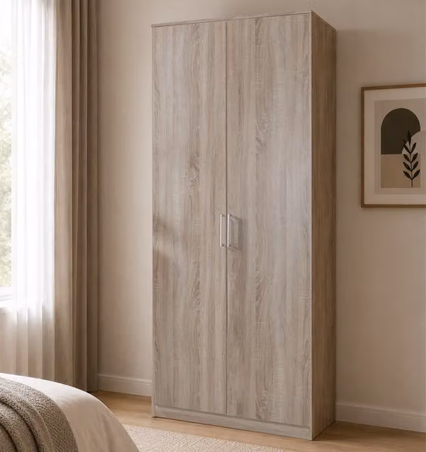 Osaka Oak 2 Door Wardrobe in Brown and Beige, Width: 90 cm