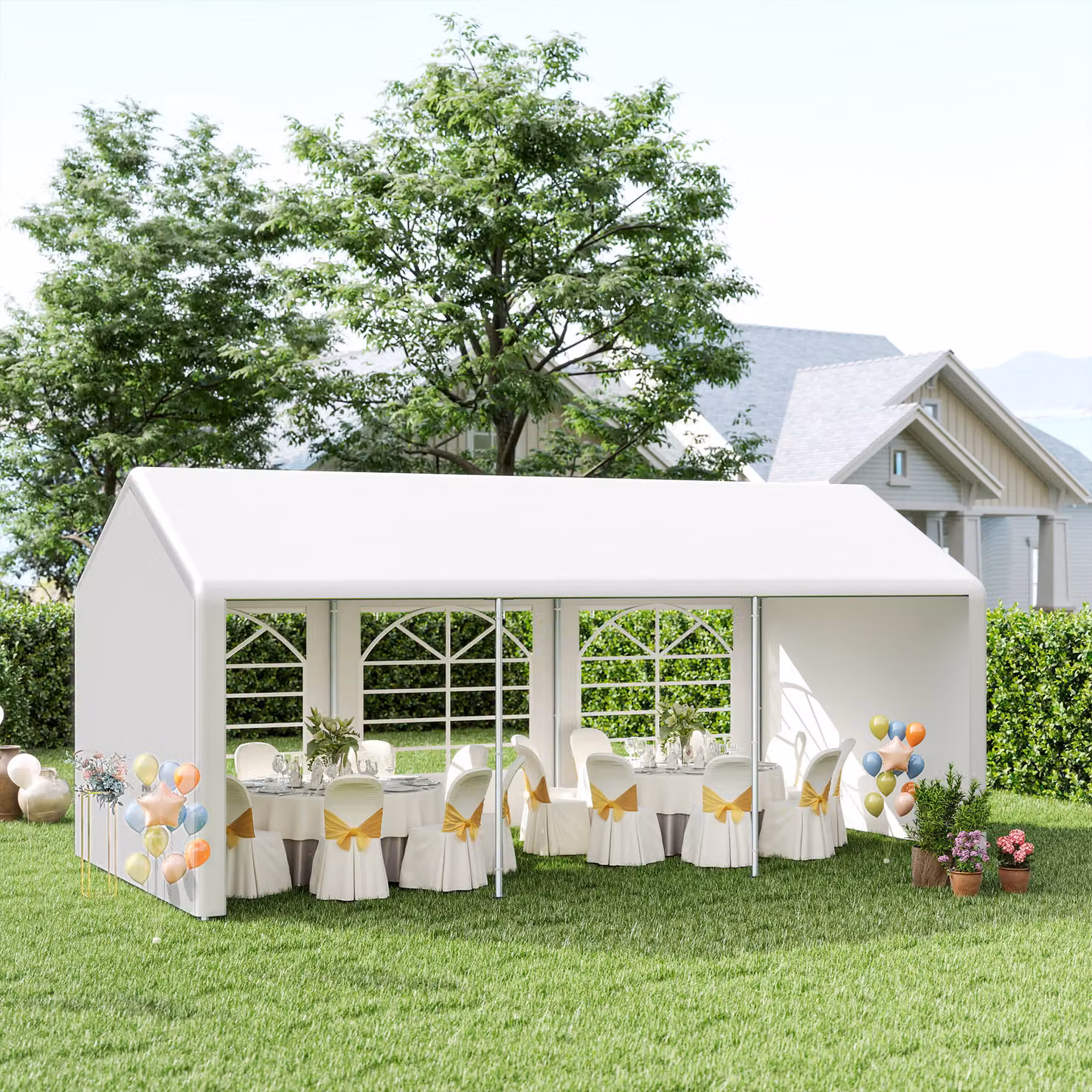 Outsunny Heavy Duty Garden Gazebo Marquee Wedding Shelter with Windows, White, W: 6 m, D: 3 m, H: 2.8 m – 2