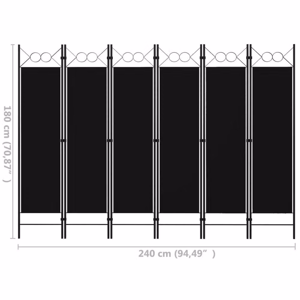 Berkfield Home Practical 6-Panel Room Divider in Black, W/H: 180 x 240 cm – 4