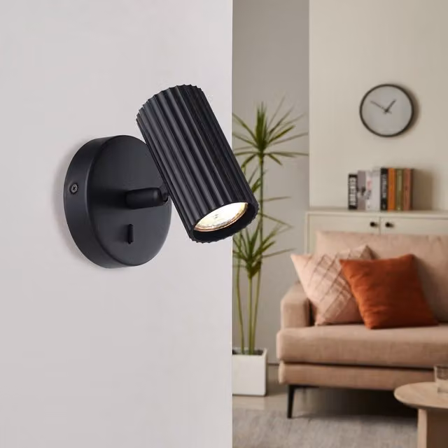 Eglo Portillo Modern Aluminium and Metal Wall Spotlight in Black with GU10 LED Reflector – 1