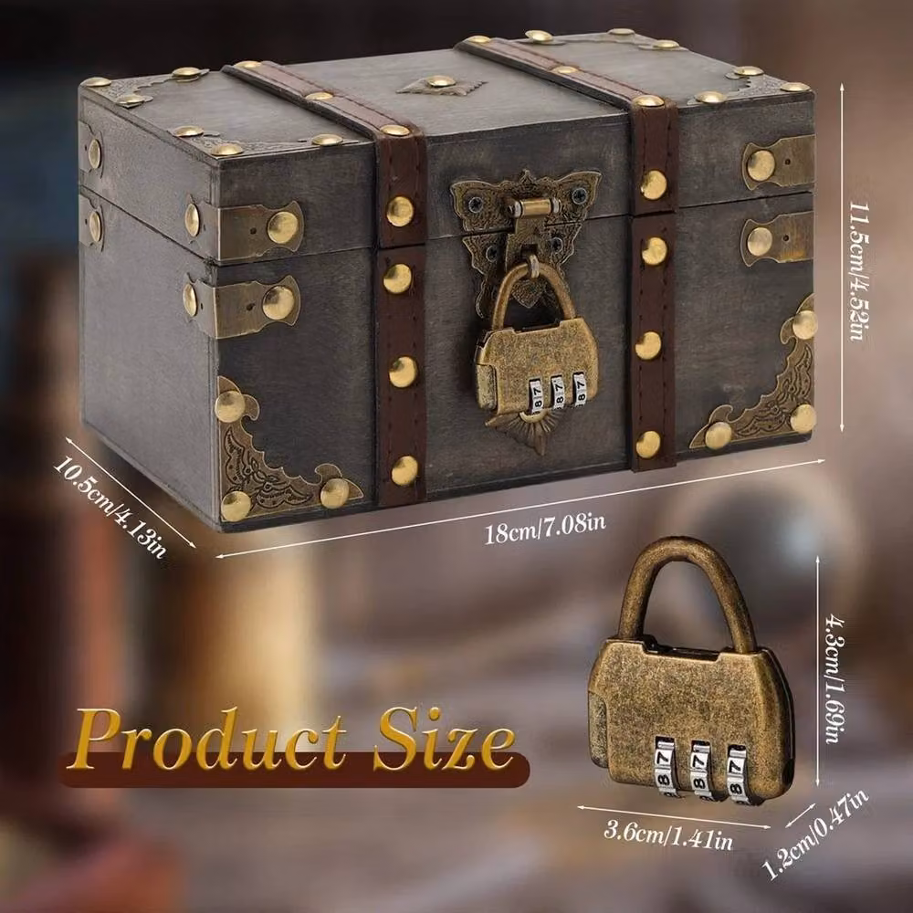 KORVIXA Small Wooden Pirate Treasure Chest Storage Box in Brown, W: 50 cm – 2