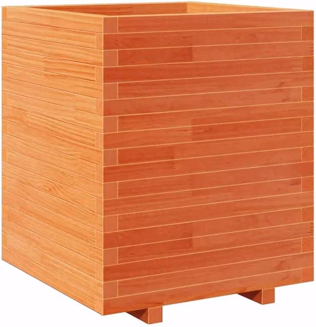 Berkfield Home Garden Brown Solid Wood Pine Planter Tub W: 60 cm, D: 60 cm, H: 72.5 cm