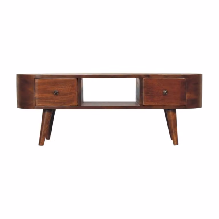 Wyld Haus Rawai Round Mango Wood TV Media Unit in Brown, W/D/H: 100 x 37 x 37 cm