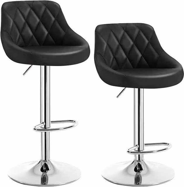FORGEVIO Set of 2 Black Modern Synthetic Leather Bar Stools with Metal Frame – 1