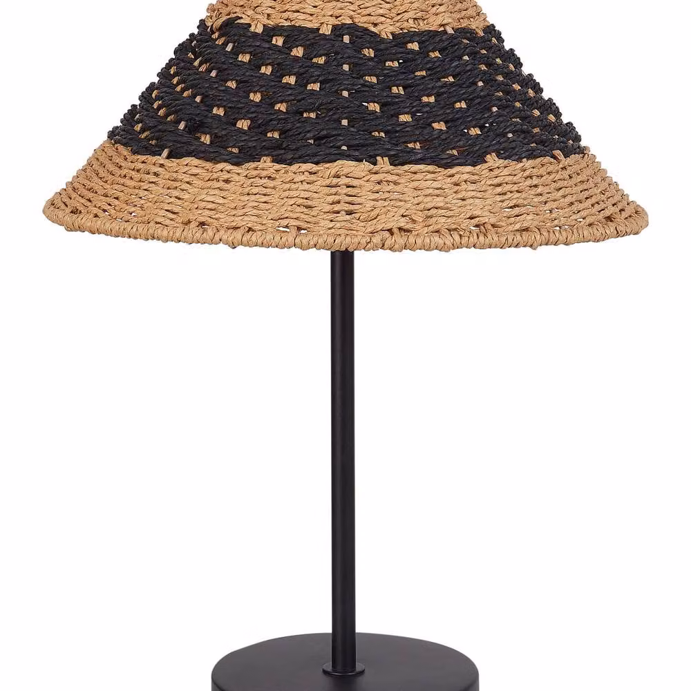 Wyld and Coco Handcrafted Paper Rope Table Lamp with Black Cone Shade in Beige – 2